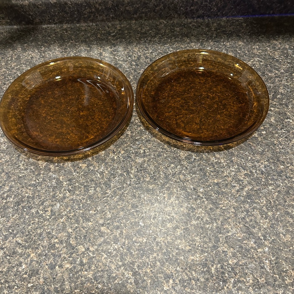 Set of Two Brown  Vintage Fire King Glass Pie Pans